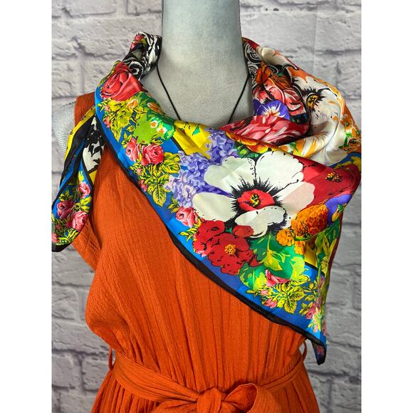 Nino Cerruti Silk Hand Rolled Floral Scarf - Picture 1 of 9
